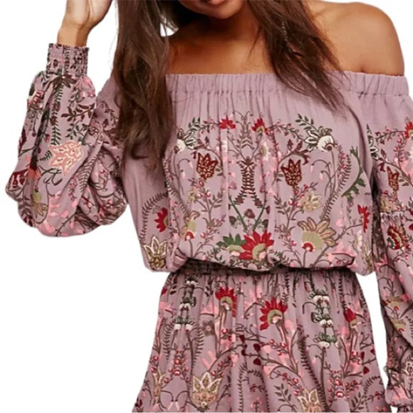 Free People Pretty And Free Romper in mauve color combo size large - Picture 5 of 12